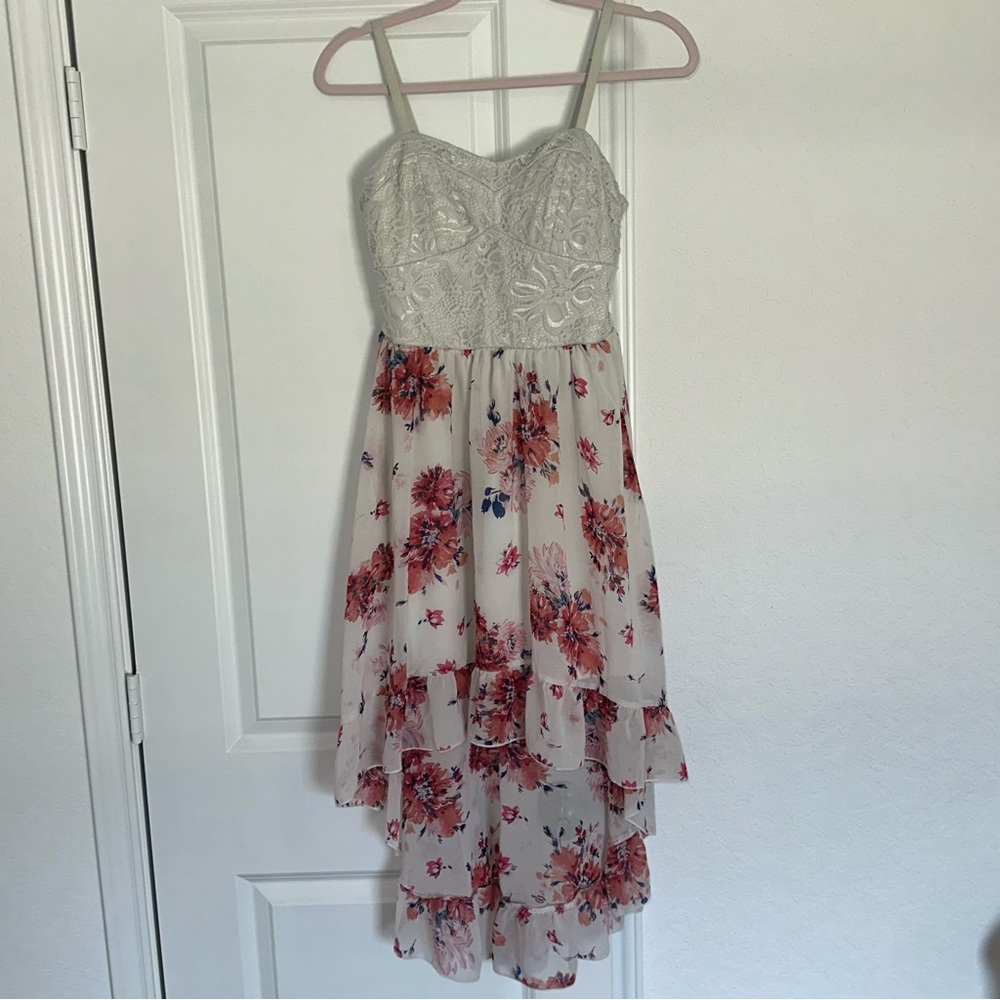 As U Wish Medium Pink & White Lace Floral High-Low Summer Cottagecore Dress